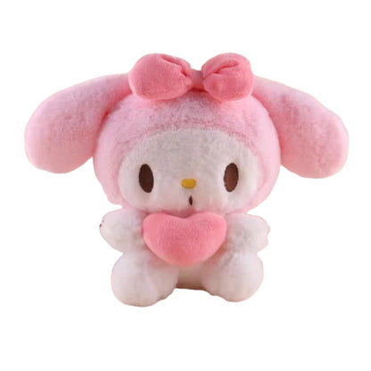 My Store My Melody plush toy with pink bow and heart, soft white and pink stuffed animal character
